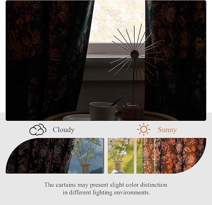 StangH Green Curtains 96 inches Soft Velvet Retro Floral Room Darkening Thermal Insulated Sliding Door Panels Christmas Home Decoration for Backdrops/Bedroom, W52 x L96, 2 Panels