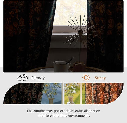 StangH Green Curtains 96 inches Soft Velvet Retro Floral Room Darkening Thermal Insulated Sliding Door Panels Christmas Home Decoration for Backdrops/Bedroom, W52 x L96, 2 Panels