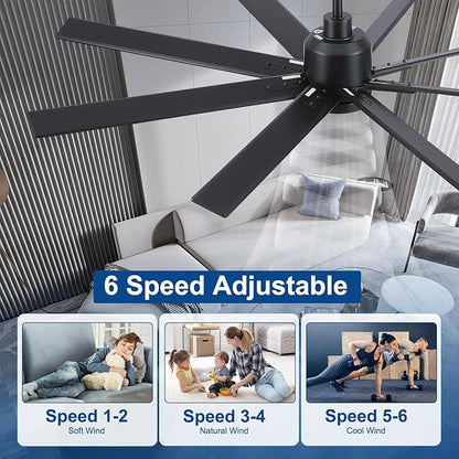 Rayqueen 62 Inch Large Ceiling Fans with Lights and Remote, Black Blades, 3CCT Dimmable LED, 6-Speed Reversible DC Motor, Ultra Quiet, 3 Timers for Living Room, Great Bedroom & Covered Outdoor