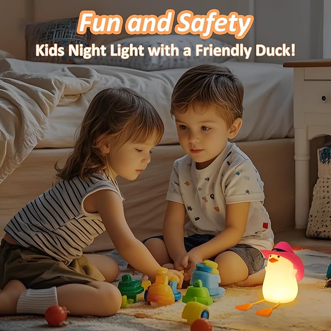 Anywin Cute Benson Ducks Night Light, Squishy Touch Silicone Animal Nursery Bedside Lamp, Dimmer & Rechargeable, Birthday Gift for Boys, Girls, Teens (Pink Duck)
