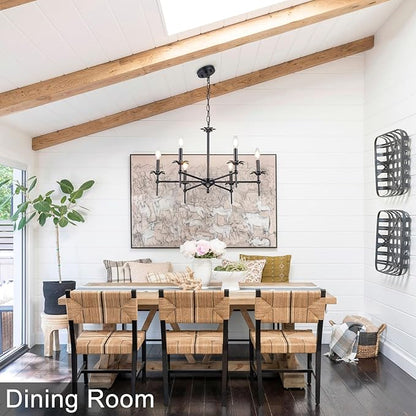 6-Light Black Farmhouse Chandelier 29in Modern Matte Candle Light Fixture Industrial Hanging Ceiling Lighting for Dining Room Over Table Kitchen Island Living Room Bedroom Foyer Entryway