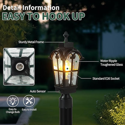 Motion Sensor Outdoor Post Lights Waterproof Dawn to Dusk Sensor Post Light Fixture Outdoor Anti-Rust Waterproof Exterior Lamp Post Lighting for Yard Pathway Driveway Fence -2 Pack