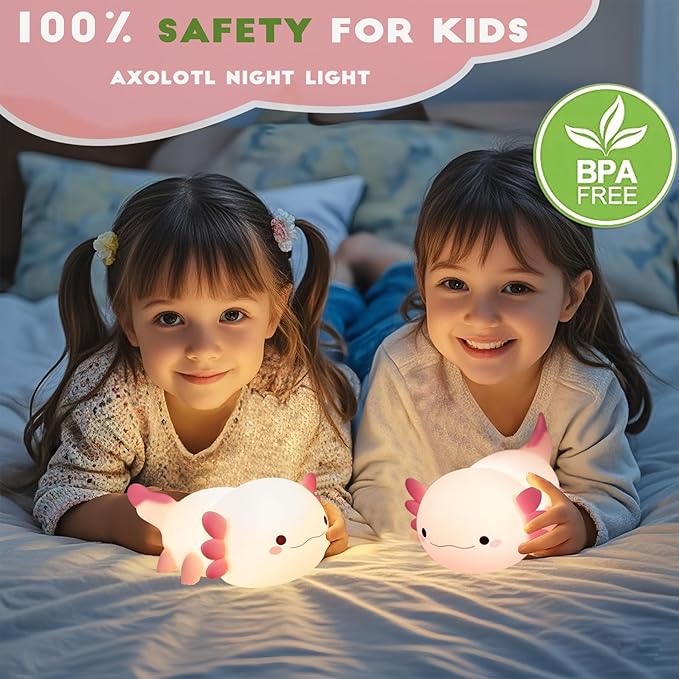 Axolotl Night Light for Kids,Cute Axolotl lamp Gifts Rechargeable light Table Lamp Bedside Lamp,LED Animal Silicone Nursery Night Lamp Cute Room Decor Night Light for Kids Girls Boys