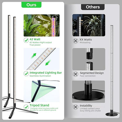 2 Pack Standing Grow Light for Indoor Plants,42W 243LEDs Full Spectrum Vertical Grow Light with 3 Light Modes,4FT Height Floor Grow Lamp with Foot Switch,Wide Area Coverage Ideal for Tall Plant
