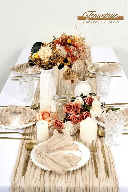 42 Packs Gauze Cheesecloth Napkins 20 x 20 Inch Beige Wrinkled Dinner Napkins, Light Brown Rustic Boho Soft Cloth Napkin for Wedding Party Event Dinner Table Decoration