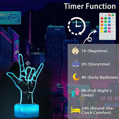 I Love You Night Light, Loving You Hand Sign, Lover 3D Illusion Lamp with 16 Colors Changing, Timer, 4 Flash Modes and Dimmable, Men Women Boys Girls Room Decoration, Holiday Xmas Gifts
