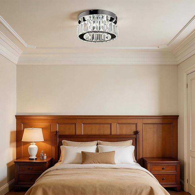 CLAIRDAI Flush Mount Ceiling Light Fixture LED Mini Chandeliers with Crystals Hallway Light Mini Modern Crystal Chandeliers Bedroom Chandelier for Bathroom Kitchen Office