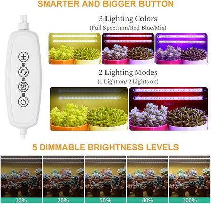 Mosthink Grow Lights for Indoor Plants Full Spectrum, Grow Light Strips with Auto Timer 3/6/12 H, Plant Lights with Red Blue White LEDs, 3 Lighting Modes,5 Dimmable Levels, 2 Packs,Updated Controller