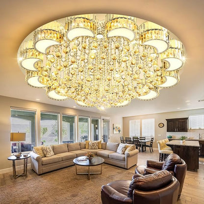 47" Silver Modern Crystal Chandeliers for Dining Room LED Dimmable Light Fixtures Flush Mount Light Living Room Bedrooms