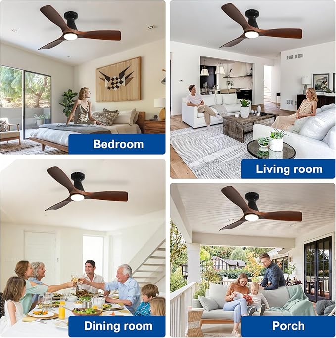 DLLT 42-Inch Ceiling Fans with Lights: Flush Mount Ceiling Fan 3 Blades for Indoor Outdoor - Dimmable Ceiling Fan with Remote APP Control Noiseless DC Motor for Low Profile Bedroom