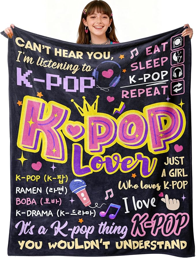 Kpop Gifts for Teen Girls Women, K Pop Blanket 60"X50", Kpop Stuff Merch, Christmas/Valentines Day/Graduation Birthday Gifts for Kpop Lovers/Fans/Friend Women, K-Pop Birthday Party Decorations