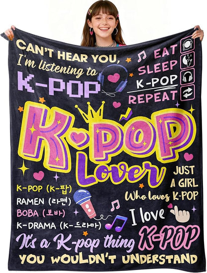 Kpop Gifts for Teen Girls Women, K Pop Blanket 60"X50", Kpop Stuff Merch, Christmas/Valentines Day/Graduation Birthday Gifts for Kpop Lovers/Fans/Friend Women, K-Pop Birthday Party Decorations