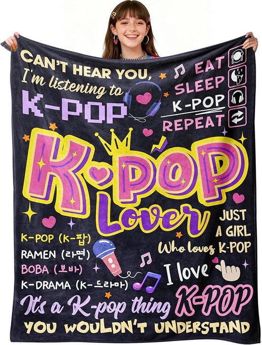 Kpop Gifts for Teen Girls Women, K Pop Blanket 60"X50", Kpop Stuff Merch, Christmas/Valentines Day/Graduation Birthday Gifts for Kpop Lovers/Fans/Friend Women, K-Pop Birthday Party Decorations