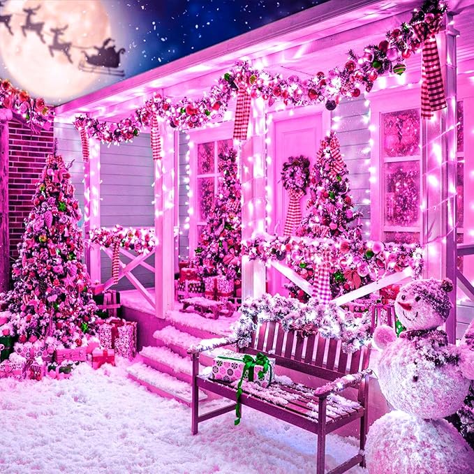 LAMPHOME 33ft Valentine Lights String, 100 LED Green Wire Pink Fairy Starry String Lights Plug in,16 Lighting Modes for Valentines Day Tree Decorations Wedding Party Decoration (Pink)