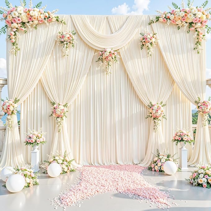 10ft x 7ft Champagne Backdrop Curtain for Baby Shower Wrinkle Free Backdrop Drapes Panels for Parties Wedding Bridal Shower Birthday Photo Photography Polyester Fabric Background Decoration