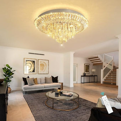 Modern LED Chandelier Crystal Ceiling Light Fixture Raindrop Chandeliers Dimmable Lighting for Living Room Dining Room Entryway Bedroom Silver