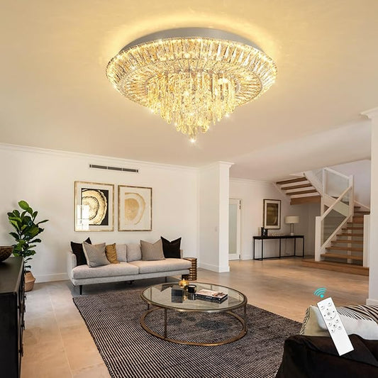 Modern LED Chandelier Crystal Ceiling Light Fixture Raindrop Chandeliers Dimmable Lighting for Living Room Dining Room Entryway Bedroom Silver