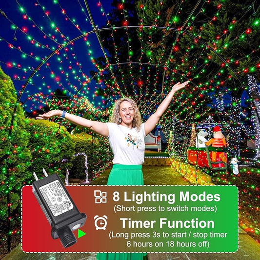 Red and Green Christmas Lights, 66FT 200 LED Outdoor String Lights Waterproof with 8 Modes, Plug in Connectable Christmas Tree Lights for Outside House Garden Yard Party Holiday Decorations