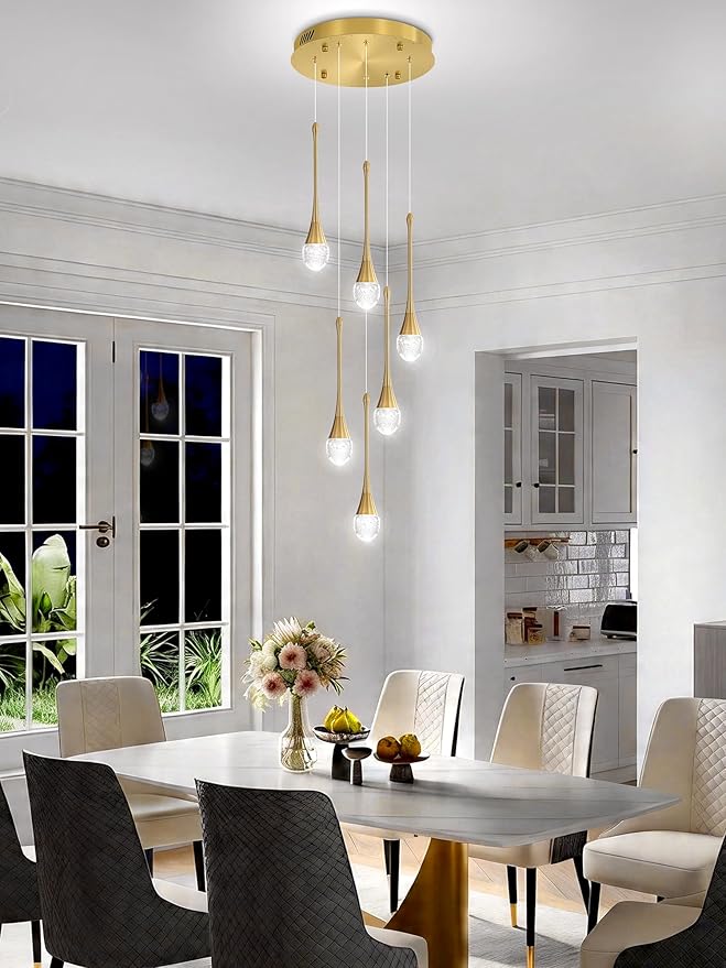 ykolupty H86 Pendant Lights Kitchen Island 6-Lights Pendant Chandelier for Dining Room Hallway Stairwell,LED Dimmable 2700K-6000K