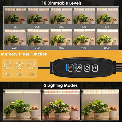 4PCS LED Grow Lights, 40w Full Spectrum Grow Light 540 LEDs Grow Lights for Indoor Plants with Timer Dimmable Thin Grow Light Panel for Under Cabinet Plant Seedlings Flowers Veg and More