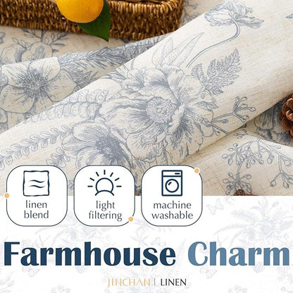 jinchan Half Window Curtains Small Drapes for Kitchen 36 Inch Rustic Floral Tier Curtains Farmhouse Butterfly Cafe Small Window Treatment for Dining Room Bathroom 2 Panels Blue on Beige