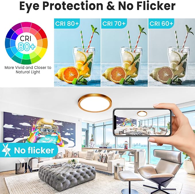 libtit 7 Inch Golden Bronze Flush Mount Ceiling Light, 15W Aureate Ceiling Light Fixture, 3000K/4000K/6500K Color Selectable, Gilded Round Ceiling Lighting for Bedroom Kitchen Pantry