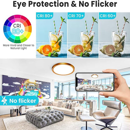 libtit 7 Inch Golden Bronze Flush Mount Ceiling Light, 15W Aureate Ceiling Light Fixture, 3000K/4000K/6500K Color Selectable, Gilded Round Ceiling Lighting for Bedroom Kitchen Pantry