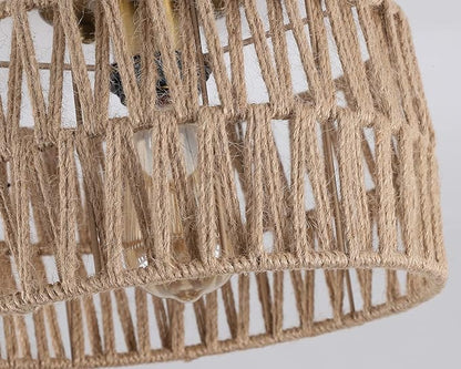 Coastal Antique Gold Woven Flush Mount Light Fixture Rustic Boho Hemp Rope Brass Semi Flush Mount Ceiling Light for Hallway Bedroom Farmhouse Kitchen Entryway Hall