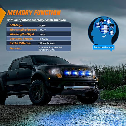 Nilight 4PCS LED Strobe lights 12V 24V Sync Feature Blue White 24LED Emergency Hazard Warning Lights with Controller Hard Wire or Cigarette Lighter Plug for Car Truck RVs Campers