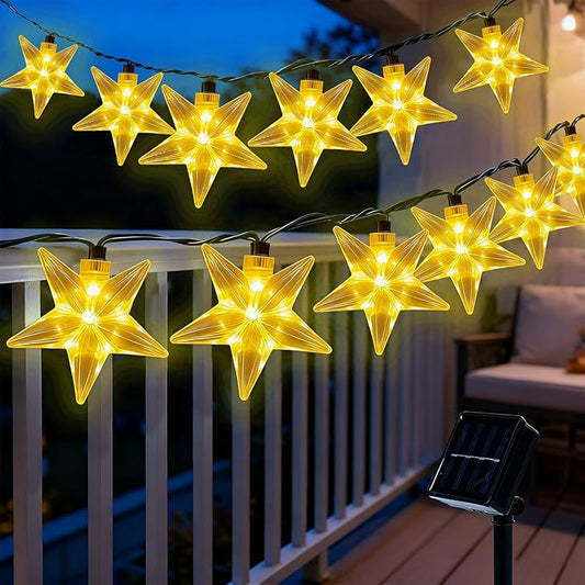 50 LED Solar Star Lights Outdoor, 30.67FT Star Twinkle Lights Outdoor Waterproof with 8 Modes, Solar Powered String Lights, Yard Patio Garden Camping Wedding Party Decor（Warm White）