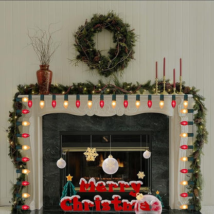 C9 Red and White Christmas String Lights 25Ft C9 Outdoor Christmas Decorations Lights with 26 Red Frosted White Bulbs, Vintage Christmas Light Waterproof for Patio Roofline Party Holiday Garden