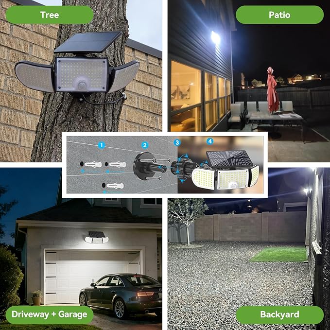 Solar Outdoor Light 4000mAh, 360 Rotatable Solar Panel, Motion Sensor with Remote Control, Multi-Direction Adjustable Side Panels, IP65 Waterproof Security Light for Yard Driveway Porch (2)