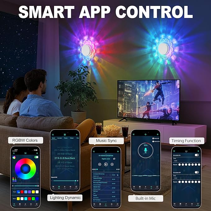 MeiLyte LED Wall Lamp,Wall Mounted Sconces with APP Control,Colorful Rechargeable wall lamp Light,Flower Shape Magnetic Wall Light with Timer, Wireless Wall Lamp for Bedroom, Hallway,Kitchen,Stairway
