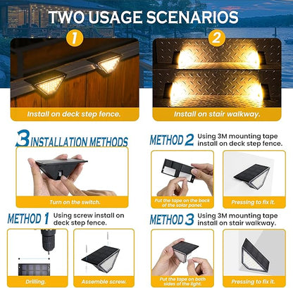 SOLPEX Solar Step Lights for Outside, 24 LEDs Solar Stair Lights Outdoor Waterproof Decor for Porch, Front Door, Stair, Step, Deck, Fence, Balcony, Patio, Wall, Yard, Garden(6 Pack, Warm White)