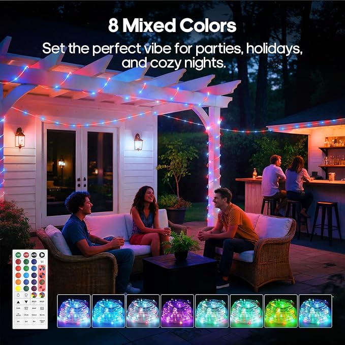 Rope Lights for Outside, 40FT 120LED Color Changing Rope Lights with Plug & Remote, 24 Colors RGB Twinkle Light Indoor Bedroom, LED String Light Outdoor Waterproof, Timer, for Christmas