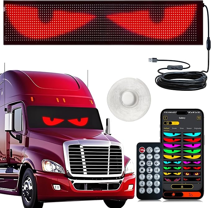 Big Devil Eyes Light for Cars Truck Pickups, 35.4"x7.6" Led Eyes for Truck Windshield with APP Control and Remote Controller,Large Screen Programmable Scrolling Flex LED Sign for Car