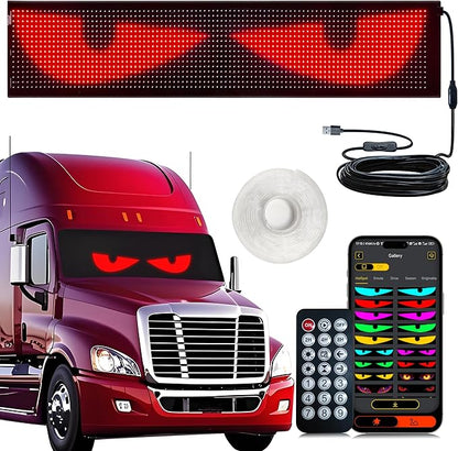 Big Devil Eyes Light for Cars Truck Pickups, 35.4"x7.6" Led Eyes for Truck Windshield with APP Control and Remote Controller,Large Screen Programmable Scrolling Flex LED Sign for Car