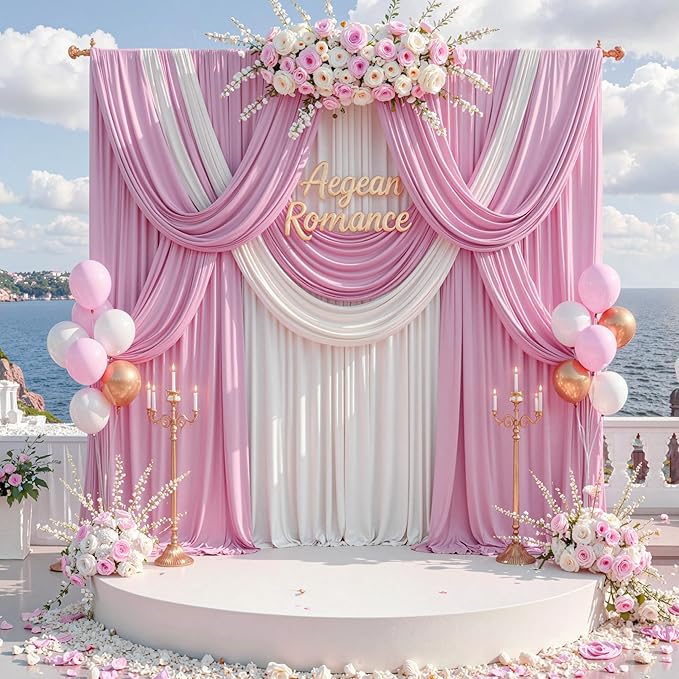10 ft x 8 ft Wrinkle Free Pink Backdrop Curtain Panels for Parties, Polyester Thick Photography Backdrop Drapes for Baby Shower Bridal Shower Wedding Party Home Decoration Supplies