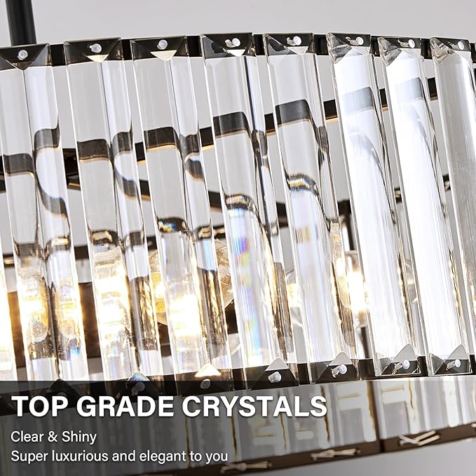 YURNYQ Black Crystal Ceiling Light Fixture, Modern Semi Flush Chandelier, Round Hanging Lighting Chandeliers for Dining Room, Kitchen, Bedroom, 3-Light, 15.74 Inch