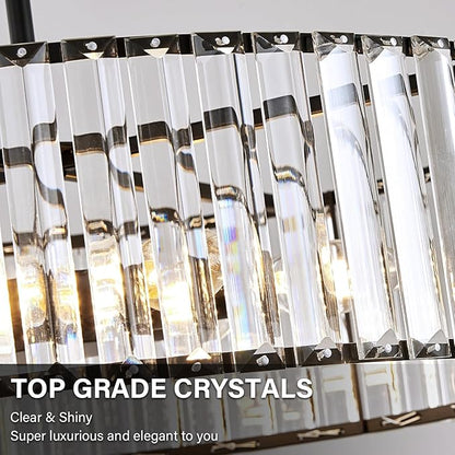 YURNYQ Black Crystal Ceiling Light Fixture, Modern Semi Flush Chandelier, Round Hanging Lighting Chandeliers for Dining Room, Kitchen, Bedroom, 3-Light, 15.74 Inch