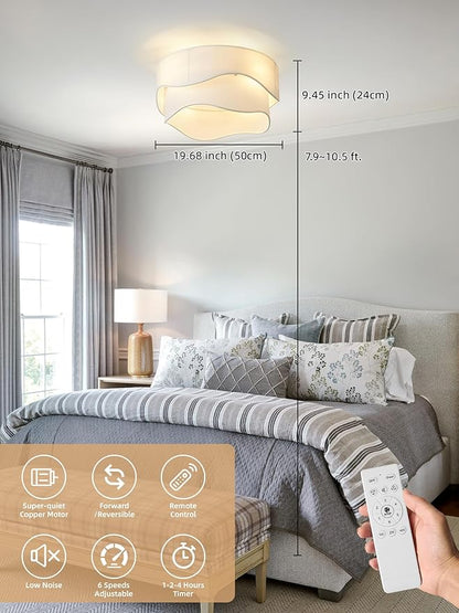 Flush Mount Ceiling Fan with Lights, 20" Low Profile Boho Ceiling Fan with Light Remote Control, Caged with 6 Speeds for Bedroom, Nursery, Living Room