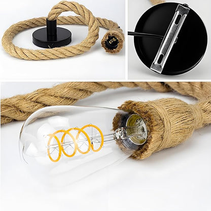 1 Head 2.5 Meter Hemp Rope Vintage Ceiling Pendant Light Lamp Fixture E26/E27 Base,Retro Style for Dining Hall Restaurant Bar Lighting(Bulb not Included)