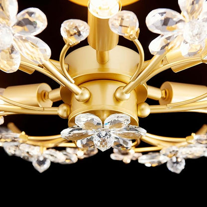 6-Light Large Modern K9 Crystal Chandeliers, Chic Flushmount Close to Ceiling Light Fixture for Bedroom, Dining Room, Kitchen, D23xH10inch, Clear Crystal & Gold Finish Frame