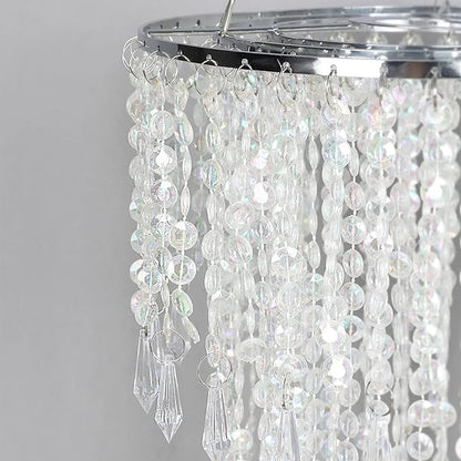 Acrylic Chandelier Shade, Ceiling Light Shade Beaded Pendant Lampshade with Crystal Beads and Chrome Frame for Bedroom, Wedding or Party Decoration, Diameter 8.7'' 3 Tiers
