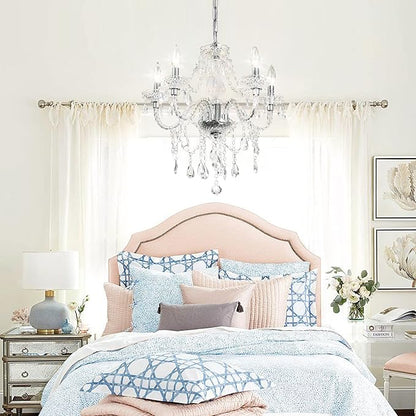 PAPAYA Plug-in 5 Light Crystal Hanging Pendant Lights Acrylic Chandelier with Clear Cord & On/Off Switch H19 D19.7 for Kitchen Island Girls' Room Dining Area Laundry Pavilion.
