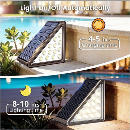 Solar Step Lights Outdoor Waterproof IP65,Cool White Brown Solar Stair Lights, Outdoor Light Decor for Stair, Deck, Step, Porch and Outside Patio, 16 Pack