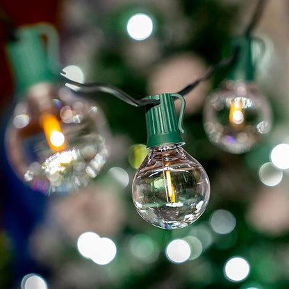 Novelty Lights 50 Feet G40 LED Patio String Light Set with 50 Bulbs, Warm White, Weather Resistant and Shatterproof Replaceable Plastic Globe Bulbs, Green Wire