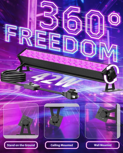 Upgraded 42W LED Black Light Bar, Blacklight Flood Light with Plug+Switch+5.9ft Cord, Light Up 24x24ft Area, for Halloween Glow Fluorescent Party Bedroom Game Room Body Paint Stage Lighting