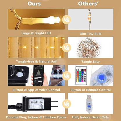 Brizled Smart Curtain Lights, 390 LED 9.8x6.3Ft Curtain Lights Outdoor, App & Voice Control Plug in Music Sync Curtain String Lights for Bedroom Wall Wedding Window Party Backdrop Indoor, Warm White