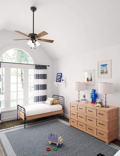Hunter 44 inch Indoor Ceiling Fan with LED Lights - Bronze Ceiling Fan with Pull Chain, For Bedroom, Living Room, or Kitchen, Standard Mount, No Remote, 5 Blades - Swanson 50881, New Bronze